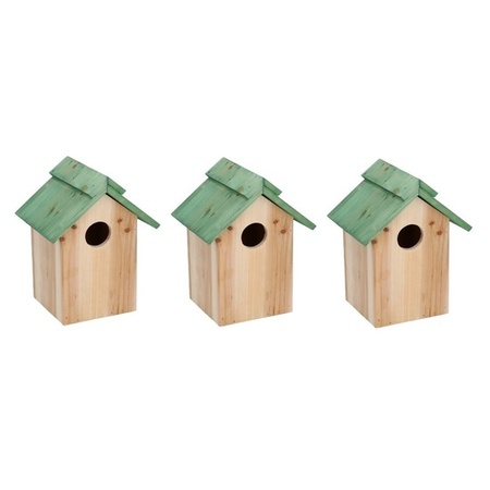 3x Houten vogelhuisje/nestkastje met groen dak 24 cm
