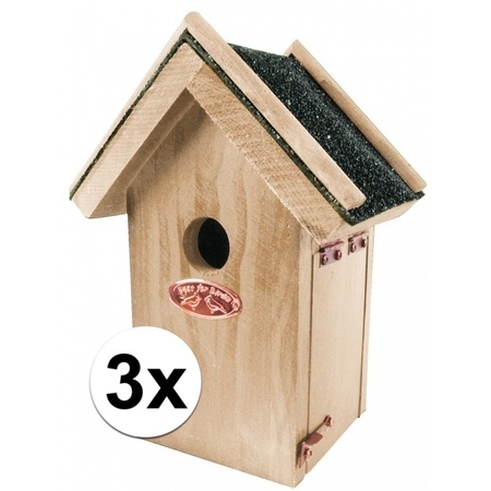 3x Wooden birdhouses 16x11x22 cm