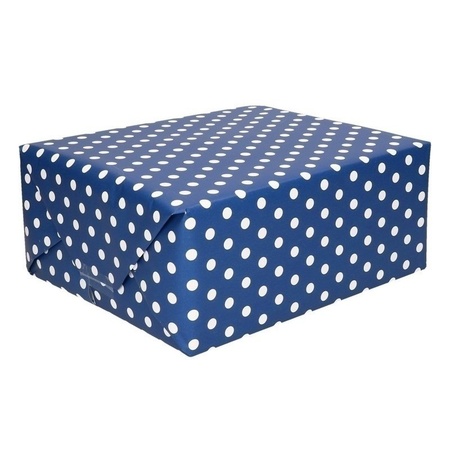 3x Inpakpapier/cadeaupapier blauw met stippen 200 x 70 cm rollen