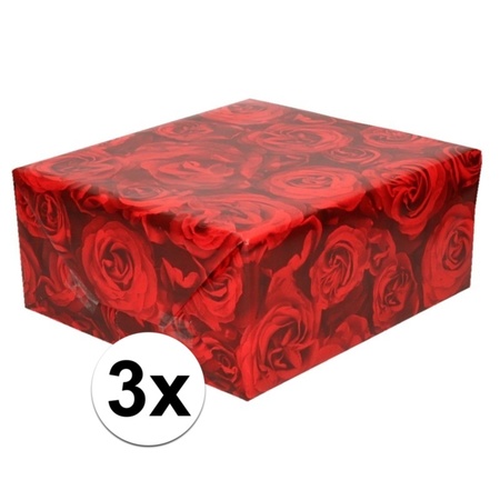 3x Inpakpapier/cadeaupapier met rode rozen 200 x 70 cm rollen