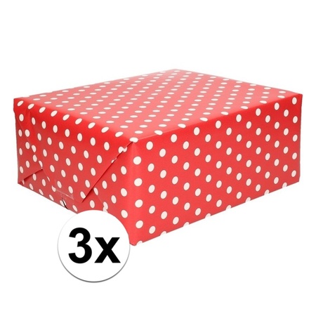 3x Inpakpapier/cadeaupapier rood met stip 200 x 70 cm rollen