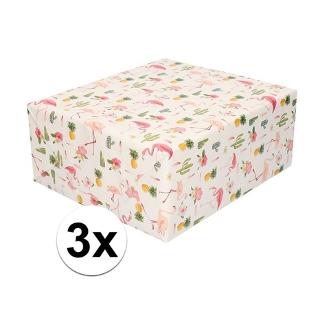 3x Inpakpapier/cadeaupapier roze flamingos 200 x 70 cm