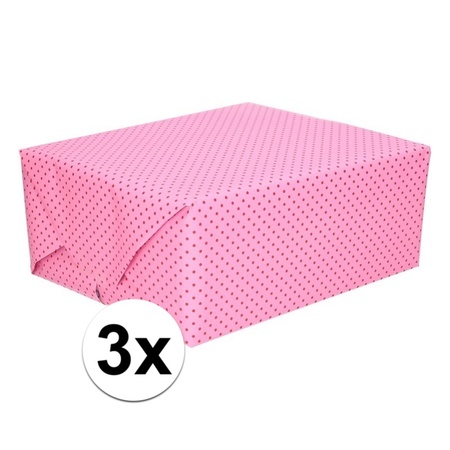 3x Inpakpapier/cadeaupapier roze met stippen 200 x 70 cm rollen