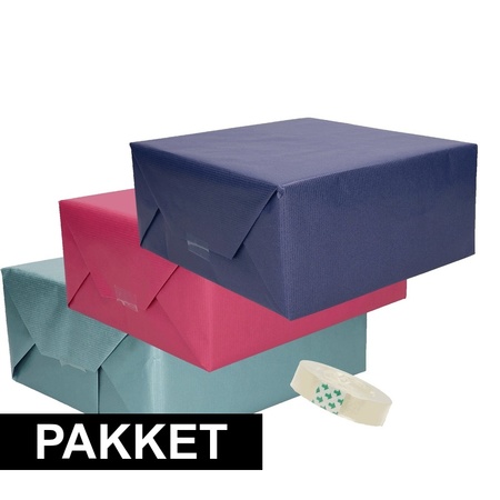 3x Kraft wrapping paper with tape pakket 2