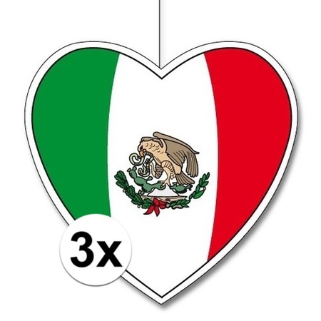 3x Mexico hang decoration heart 28 cm