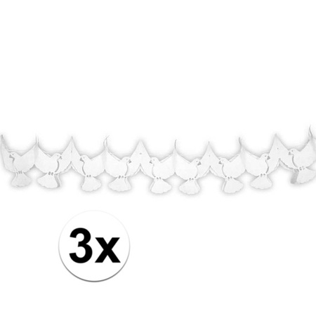 3x Mini bruiloft slingers witte duif 200 cm 