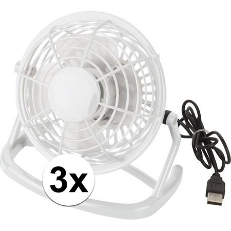 3x Mini bureau ventilator USB wit