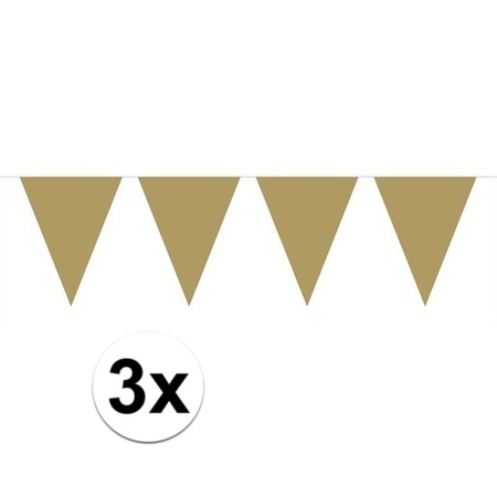 3x Mini vlaggenlijn / slinger goud  300 cm 
