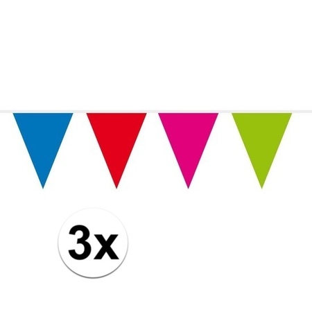3x Mini vlaggenlijn / slinger multi colour  300 cm 