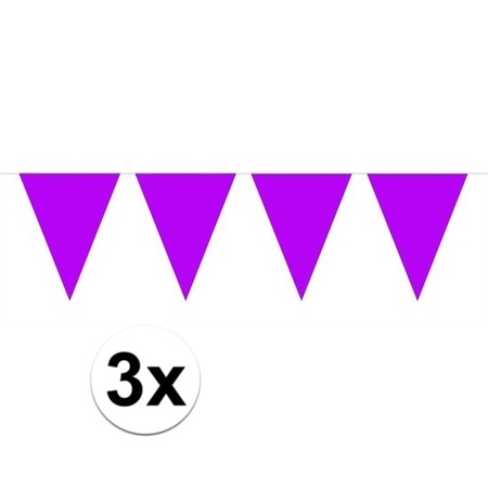 3x Mini vlaggenlijn / slinger paars 300 cm 