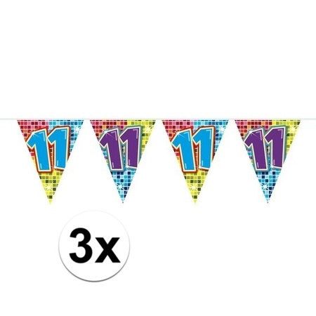 3x Mini vlaggenlijn / slinger verjaardag versiering 11 jaar