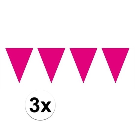 3x Mini vlaggenlijn / slinger versiering magenta roze
