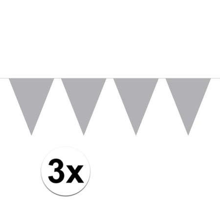 3x Mini vlaggenlijn / slinger zilver  300 cm 