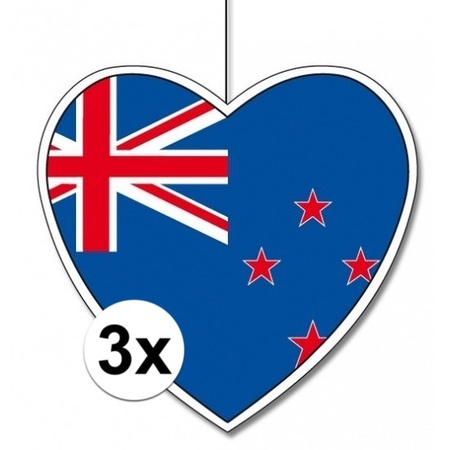3x Nieuw Zeeland hangdecoratie harten 14 cm