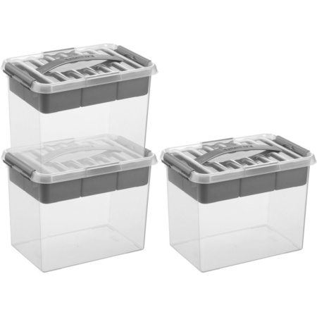3x Storage boxes with tray 9 liters  30 x 20 x 22 cm plastic
