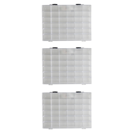 3x Storage boxes with 36 compartments 25 cm