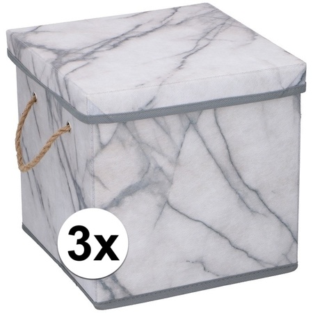 3x Opbergboxen / opbergdozen marmer 23 cm 12 liter