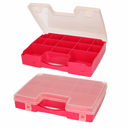 3x Storage case with 13-compartments pink