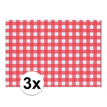 3x Placemat rood/wit geblokt 43 x 30 cm