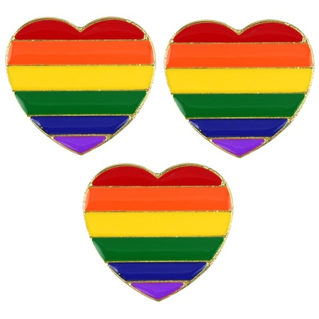 3x Rainbow pride heart metal badge 3 cm