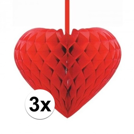 3x Red decoration hearts 15 cm