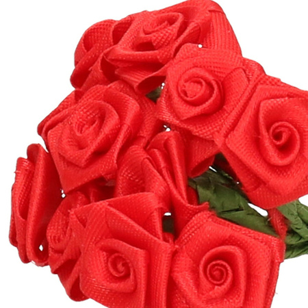 3x Red satin roses 12 cm