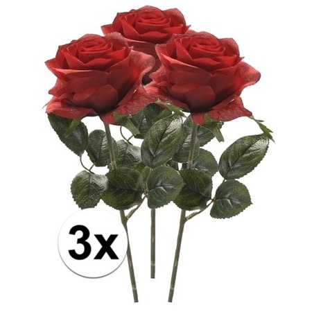 3x Rode rozen Simone kunstbloemen 45 cm