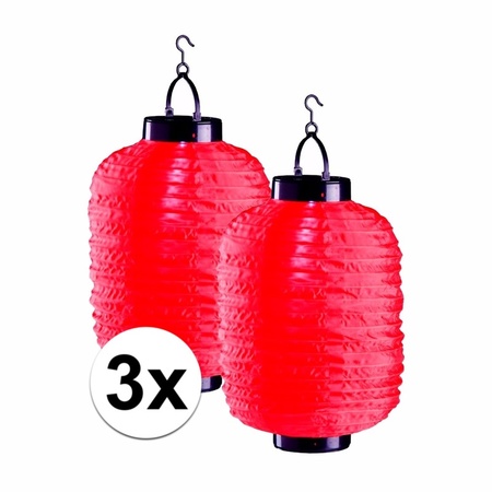 3x red solar lampion lanterns 35 cm