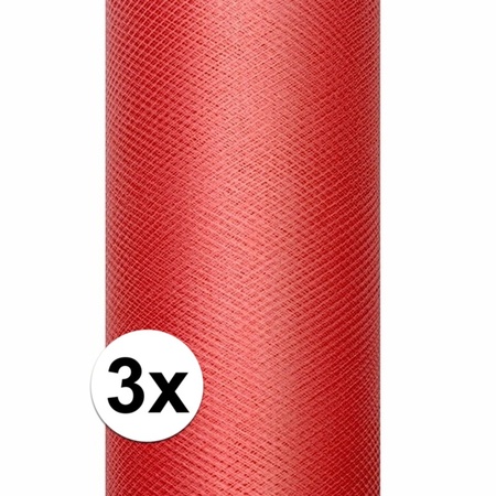 3x Rode tule stof 15 cm breed