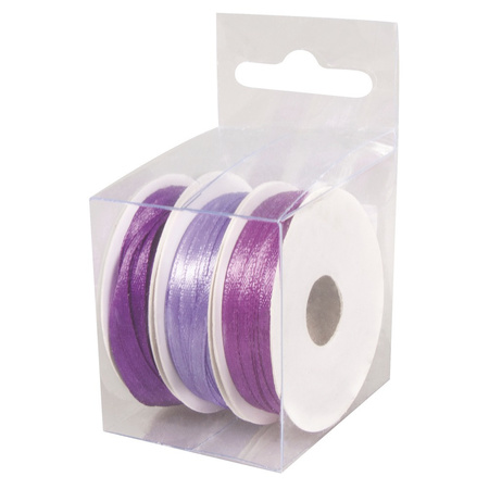 3x Rollen hobby/decoration color mix purple satin ribbon 3 mm x 6 meter