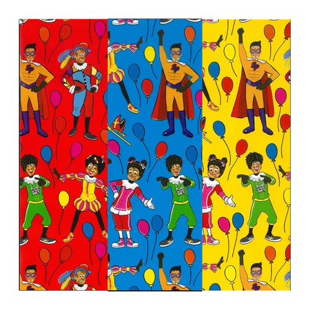 3x Rollen inpakpapier/cadeaupapier Club van Sinterklaas rood/blauw/geel 200 x 70 cm