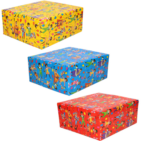 3x Saint Nicholas club wrapping paper red/blue/yellow 200 x 70 cm