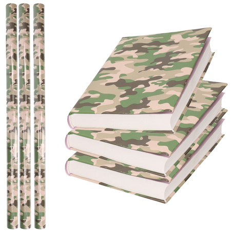 3x Rollen kadopapier / schoolboeken kaftpapier camouflage groen 200 x 70 cm