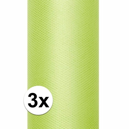 3x rollen tule stof licht groen 0,15 x 9 meter