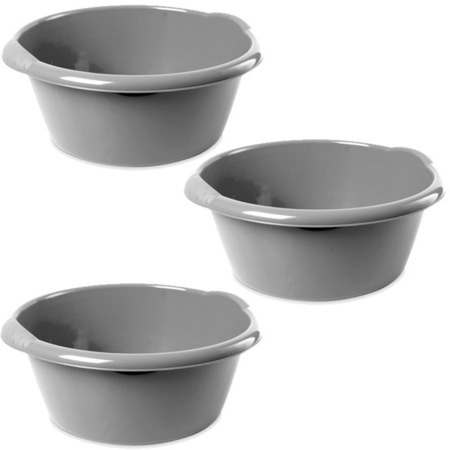 3x Round dish wash bins/buckets silver 6 liters 32 x 13 cm