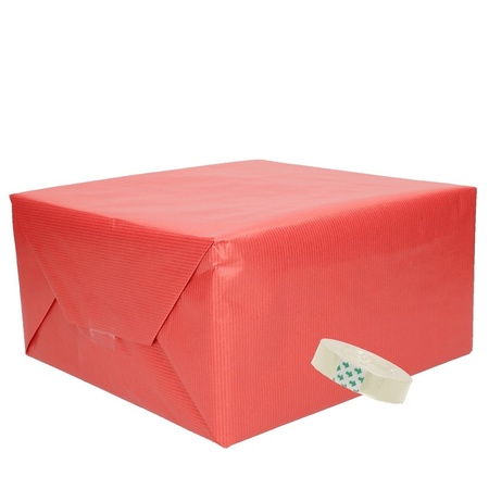 3x Rood kraft inpakpapier met rolletje plakband pakket 12