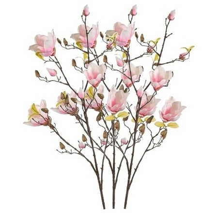 3x Roze Magnolia kunstbloemen tak 105 cm