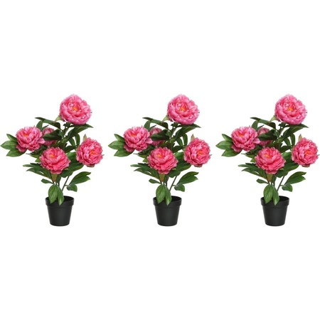 3x Roze Paeonia/pioenrozen struik kunstplanten 57 cm in pot