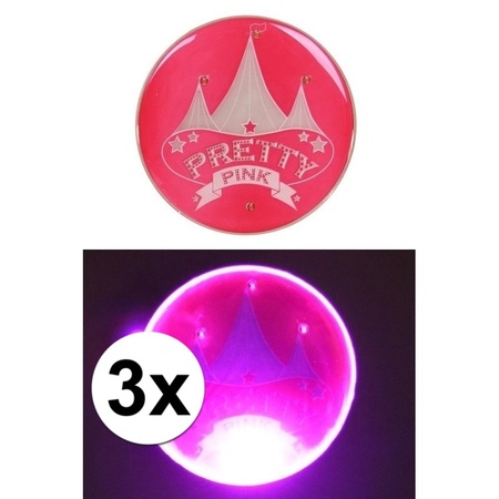 3x Roze Pretty Pink Circus buttons met licht