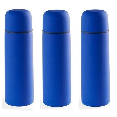 3x RVS thermosflessen/isoleerkannen 500 ml blauw