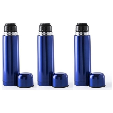 3x RVS thermosflessen/isoleerkannen 500 ml blauw
