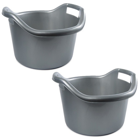 3x Cleaning buckets 14 liters dish wash bins silver 41 x 24 cm