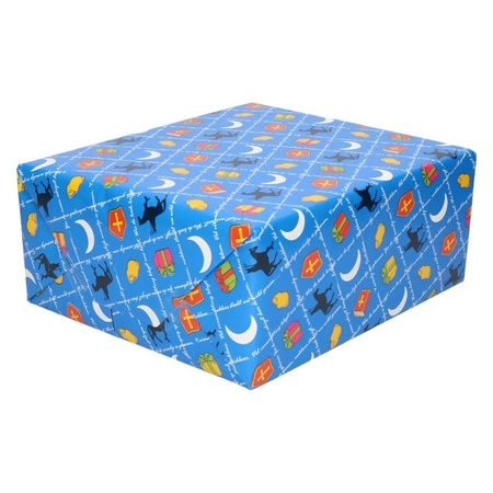 3x Sinterklaas inpakpapier/cadeaupapier print blauw 250 x 70 cm