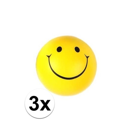 3x Smiley stressbal 6 cm