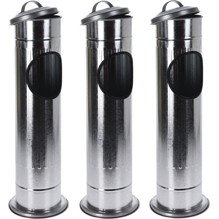 3x Standing ashtrays with trashbin and lid silver 60 cm