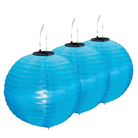3x pieces Blue solar party lanterns 30 cm