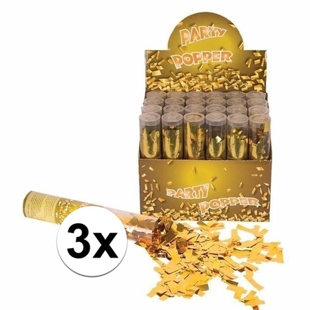 3x stuks confetti kanonnen metallic goud 20 cm