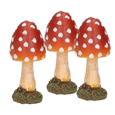 3x stuks decoratie paddenstoelen vliegenzwammen 8 cm