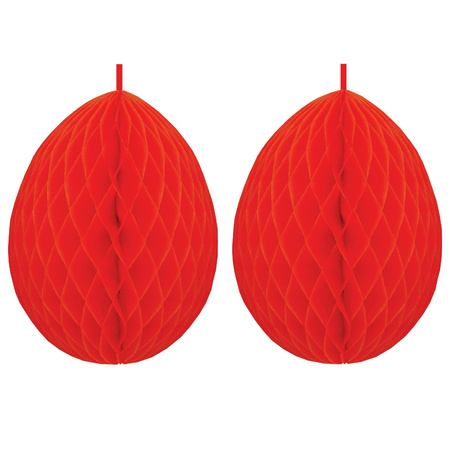 3x pieces deco honeycomb easter eggs red 30 cm
