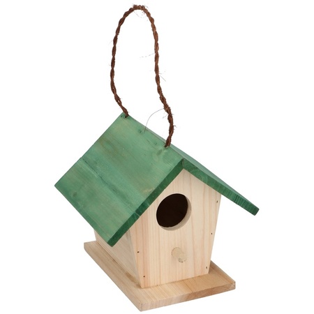 3x stuks houten vogelhuisje/nestkastje met groen dak 17 cm
